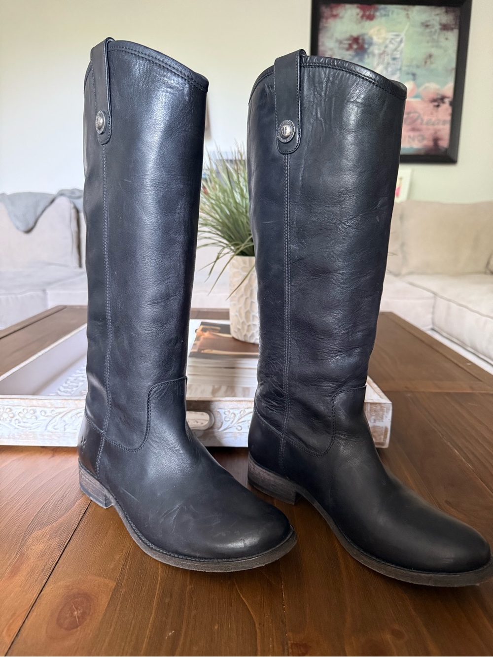 Frye Melissa Button Black Leather Classic Boots 6.5